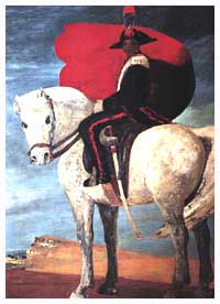 "Carabiniere a cavallo" (1972). Olio su tela, cm. 217x299, di Salvatore Fiume (1915 - vivente). Proprietà del Comando Generale dell'Arma dei Carabinieri, Roma.