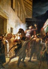 L'eroica morte del Carabiniere a cavallo Gian Battista Scapaccino (3 febbario 1834) - dipinto di Francesco Gonin