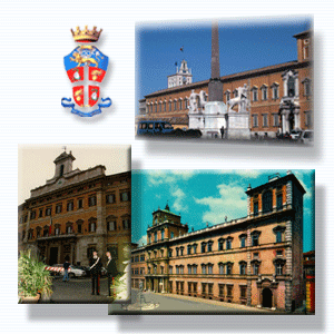 Picture made up of three photos of institutional buildings in Rome.